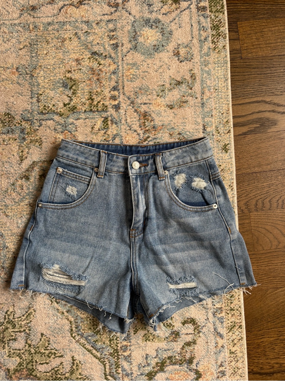 Princess Polly Light Blue Distressed High-Rise Denim Shorts